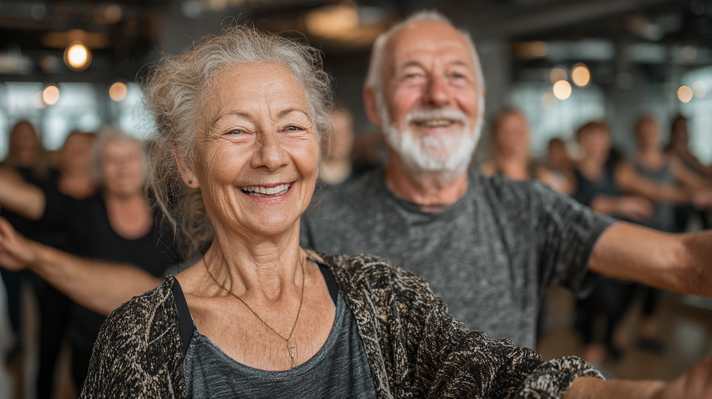 Активна сімейна пара середнього віку займається фітнесом разом